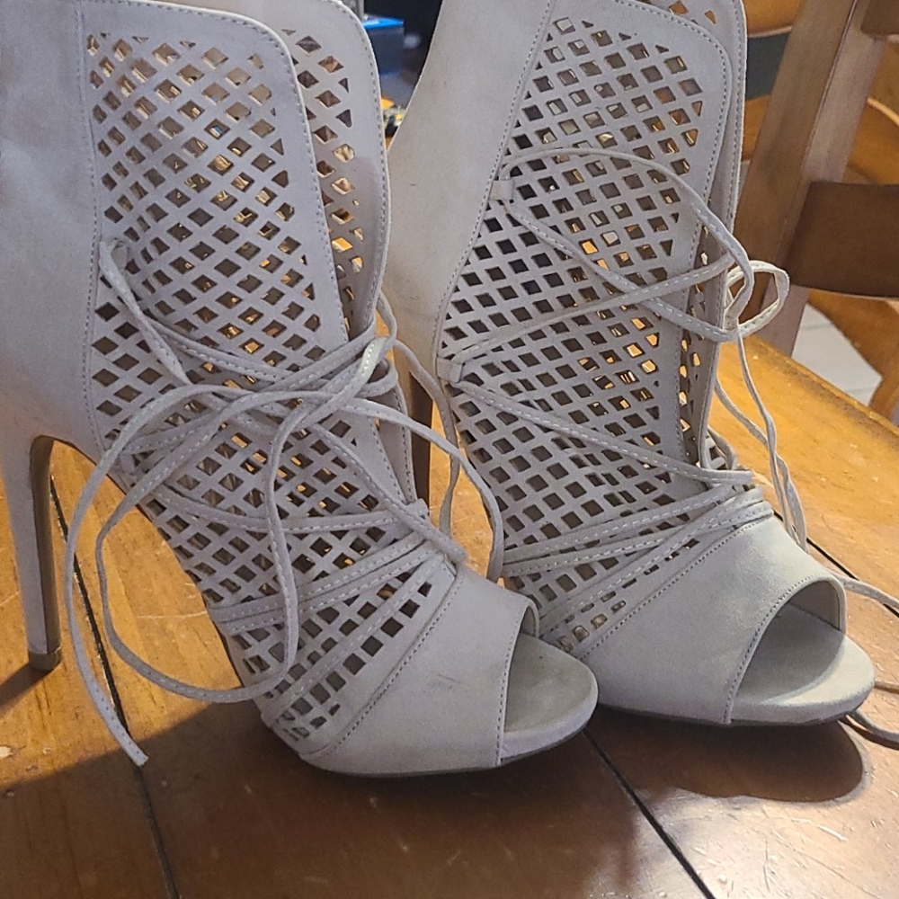 Nude lace up heels